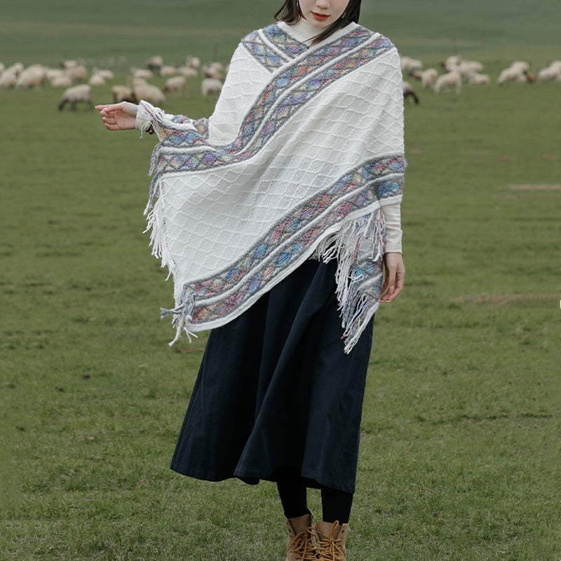 BWOOOH Tibetan Colorful Striped Rhombus Pattern Shawl Tas