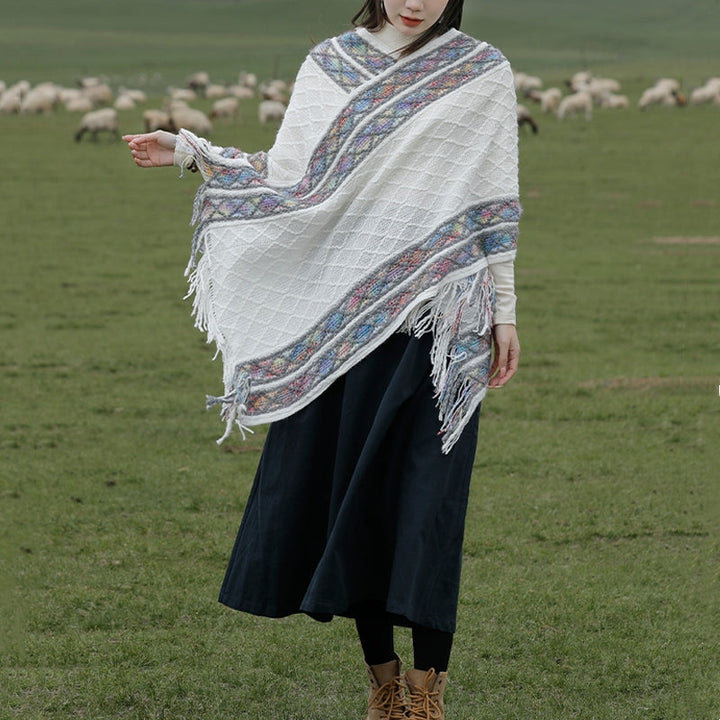 BWOOOH Tibetan Colorful Striped Rhombus Pattern Shawl Tas