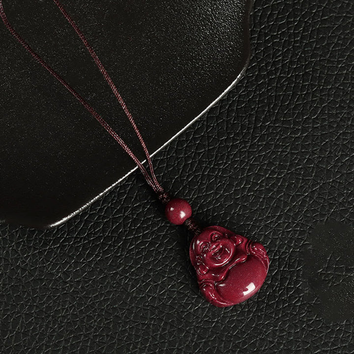 BWOOOH Laughing Buddha Cinnabar Blessing Necklace Pendant Phone Hanging Decoration Key Chain