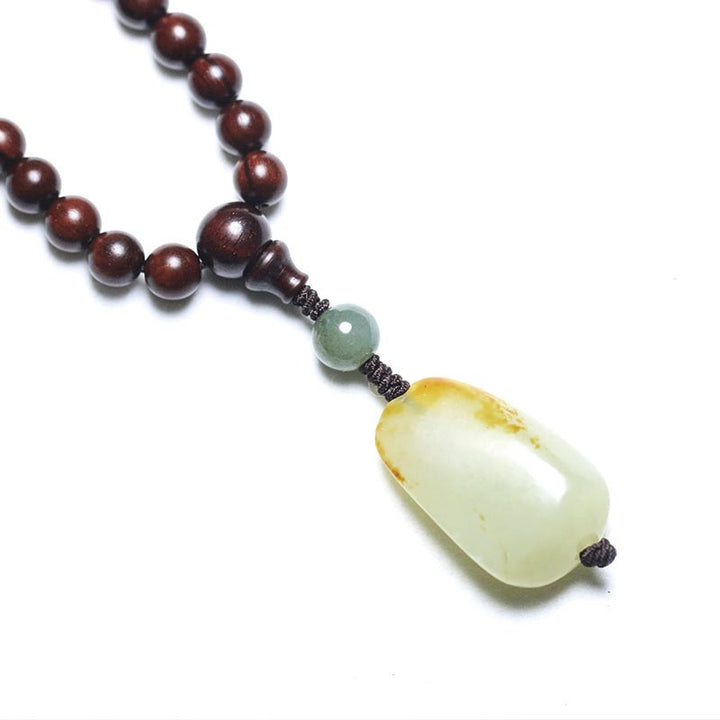 BWOOOH Tibetan Small Leaf Red Sandalwood Jade Mala Meditation Bracelet
