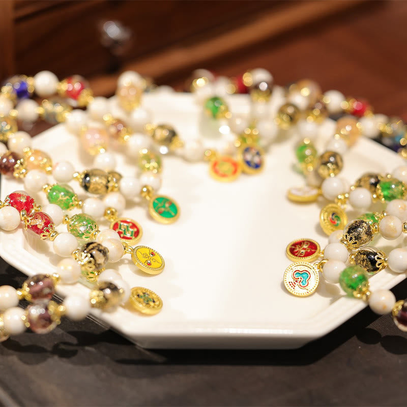 BWOOOH Tibetan Five God Of Wealth Fortune Liuli Glass Bead Incense Ash Porcelain Bead Charm Bracelet