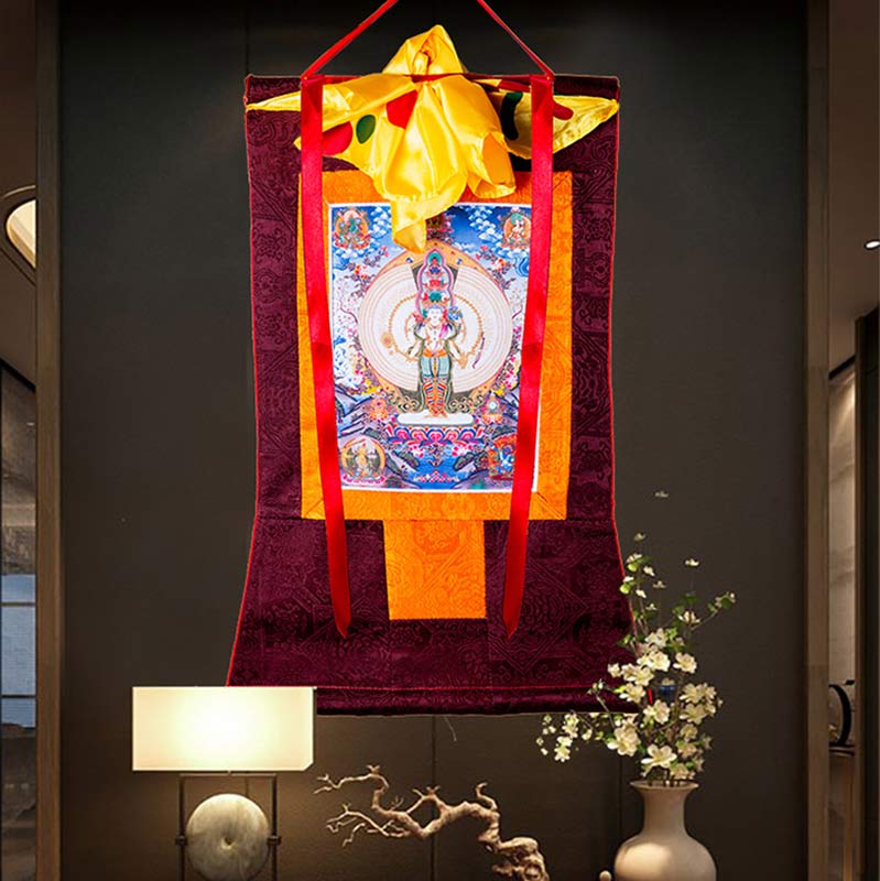 BWOOOH Tibetan Thousand-handed Avalokitesvara Framed Thangka Blessing Decoration | natural stone spiritual home decor