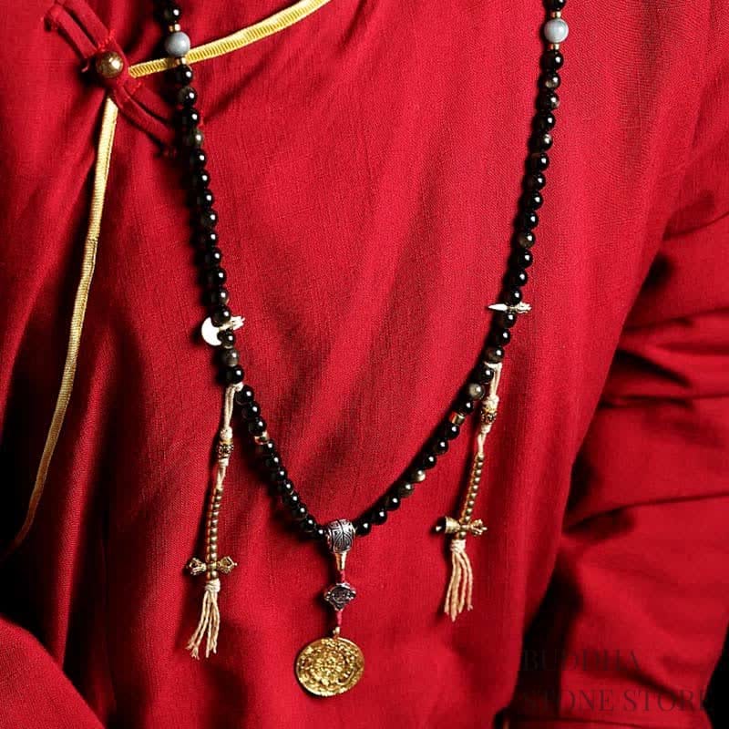 BWOOOH 108 Mala Beads Gold Sheen Obsidian Tiger Eye Eagle&
