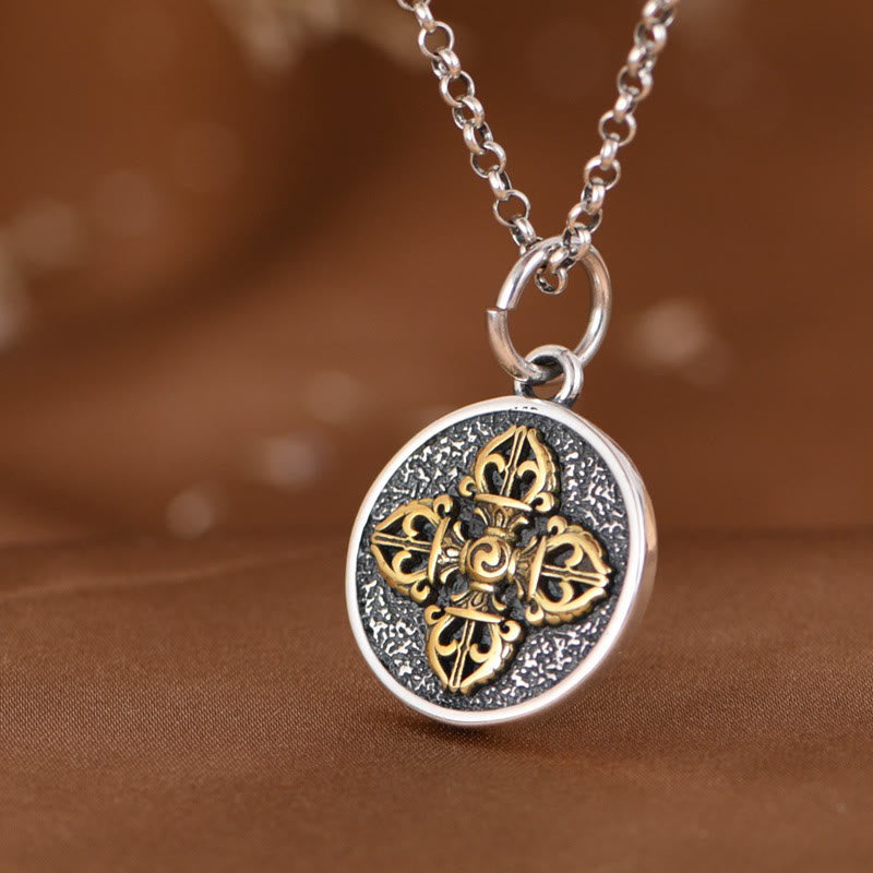 BWOOOH 925 Sterling Silver Double Dorje Vajra Blessing Necklace Pendant
