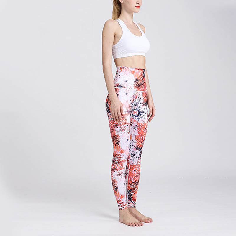 BWOOOH printed yoga leggings - Red Pink Flowers Print Sports Fitness Yo