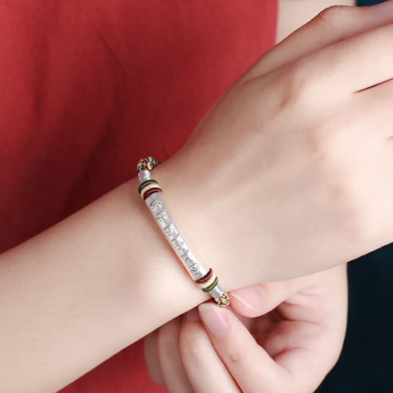 BWOOOH 999 Sterling Silver Om Mani Padme Hum Protection Strength String Bracelet  -  Sterling Silver Tibetan bracelet for sp...