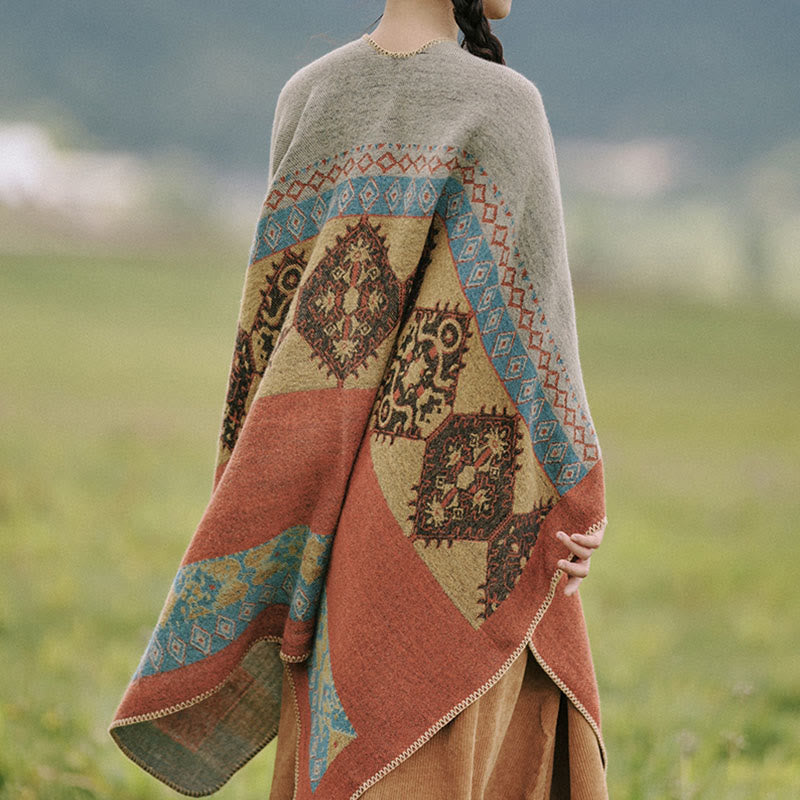 BWOOOH Tibetan Shawl Diamond Pattern Winter Warm Cloak Sc
