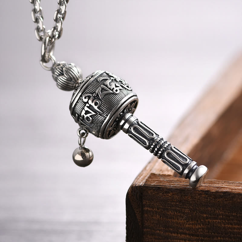 BWOOOH Tibetan Om Mani Padme Hum prayer wheel lotus rotatable necklace pendant — copper Buddhist amulet for meditation wisdom and peace