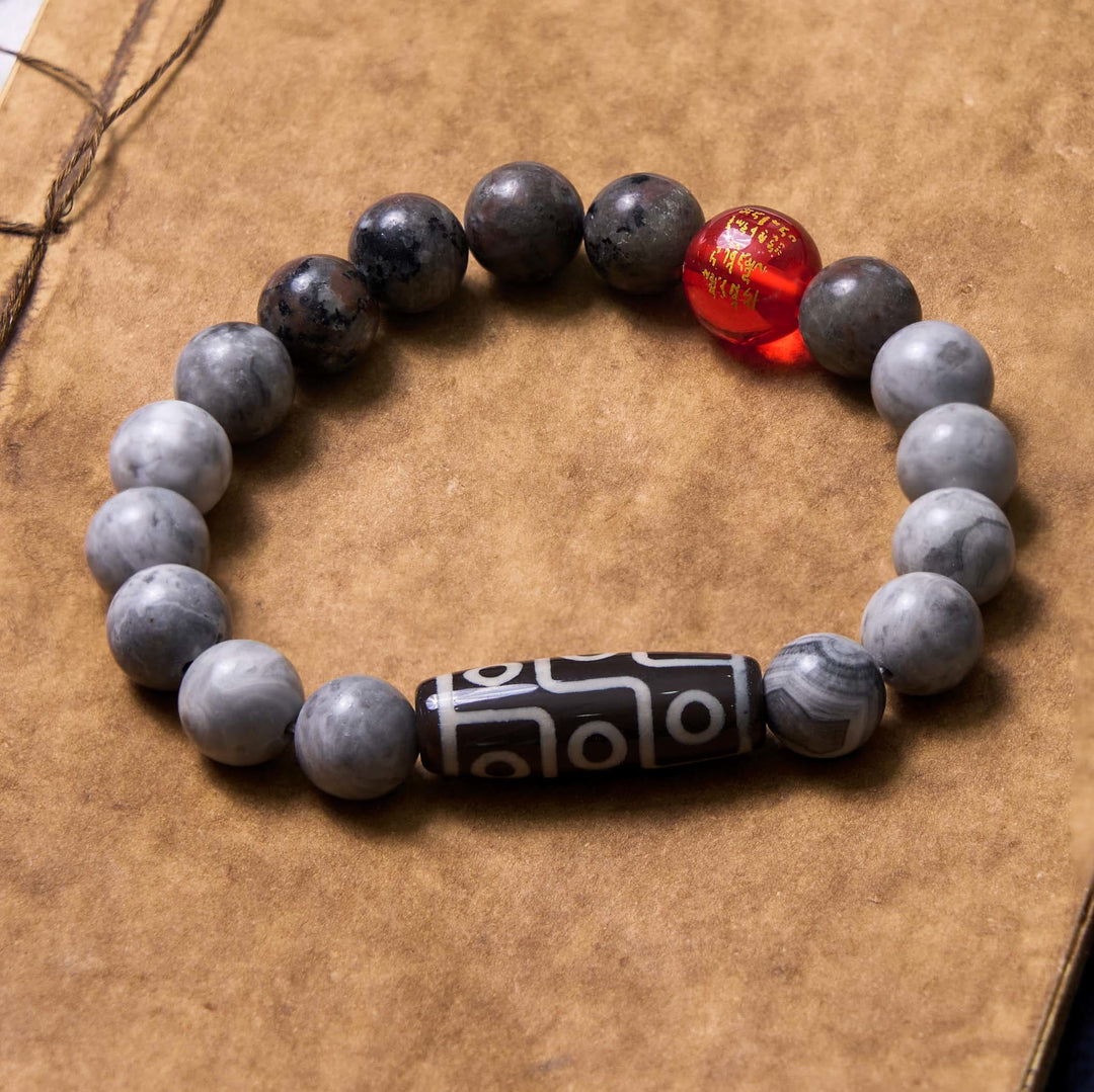 BWOOOH Tibetan Nine-Eye Dzi Bead Picasso Jasper Positive Bracelet