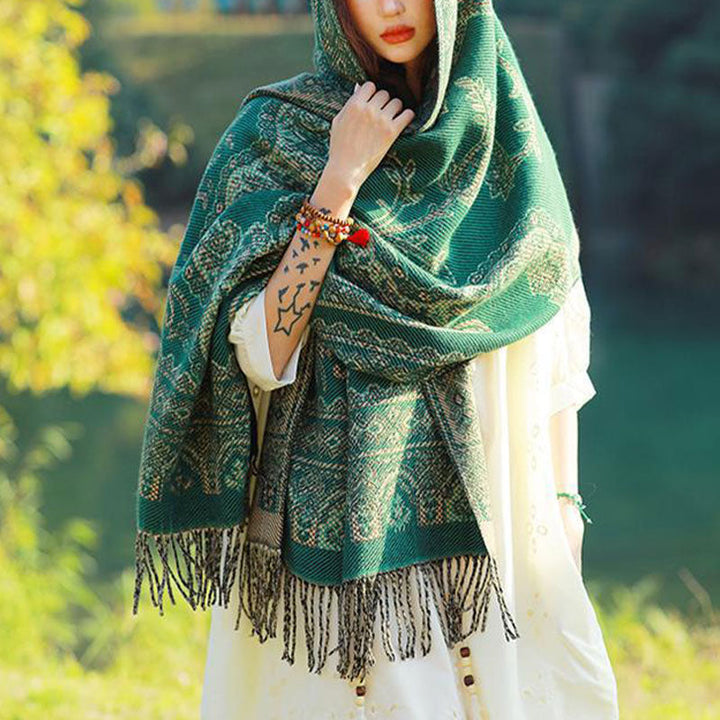 BWOOOH Vintage Tibetan Leaves Pattern Design Shawl Cozy T