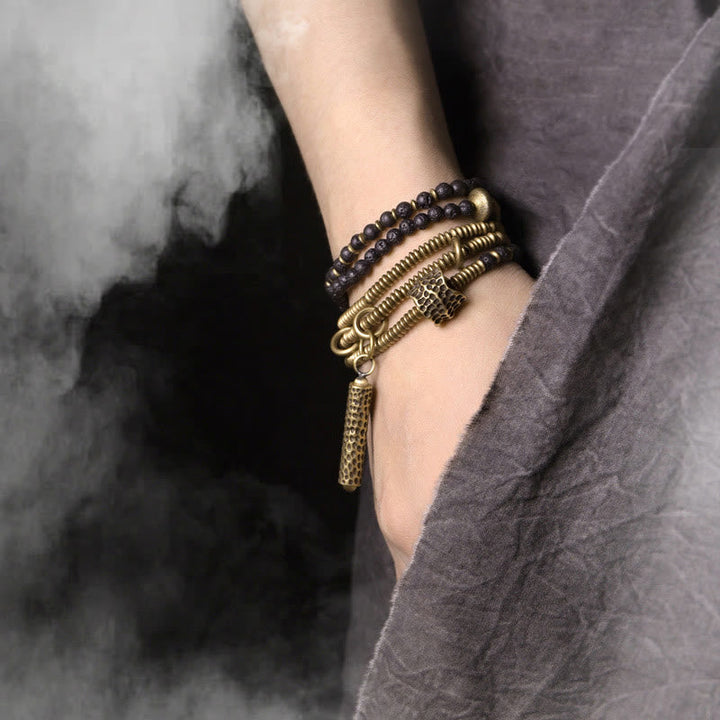 BWOOOH Vintage Lava Rock Brass Copper Healing Multilayered Bracelet