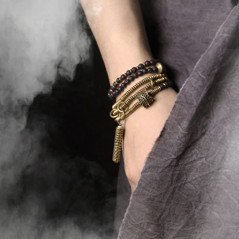 BWOOOH Vintage Lava Rock Brass Copper Healing Multilayered Bracelet