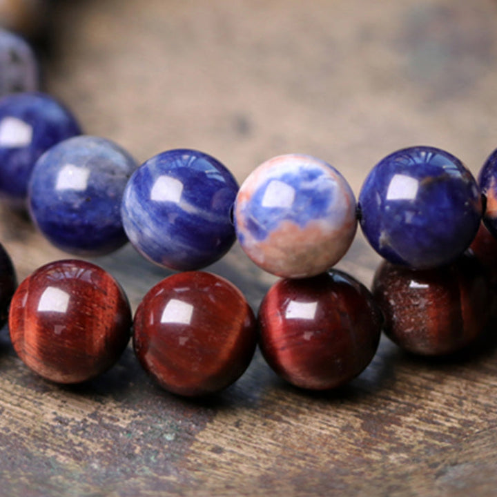 BWOOOH Black Obsidian Sodalite Crystal Copper Strength Couple Bracelet