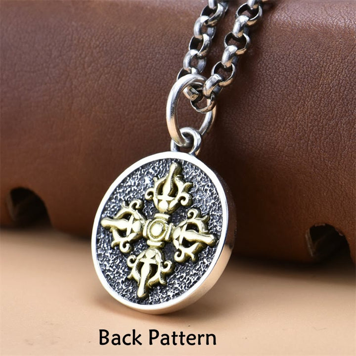 BWOOOH 925 Silver Green Tara Double Dorje Vajra Protection Necklace Pendant