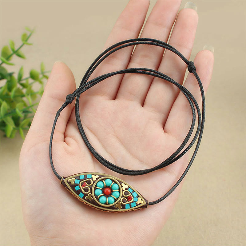 BWOOOH Tibet Turquoise Bead Marquise Pattern Protection Strength Necklace