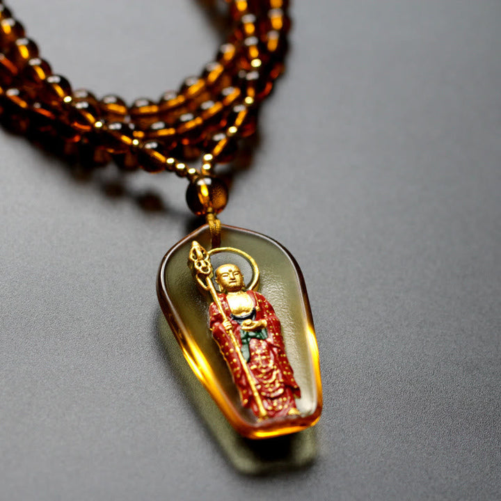 BWOOOH Ksitigarbha Buddha Liuli Crystal Compassion Amulet Necklace Pendant