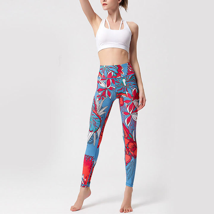 BWOOOH printed yoga leggings - Colorful Flower Petal Leaves Print Sport