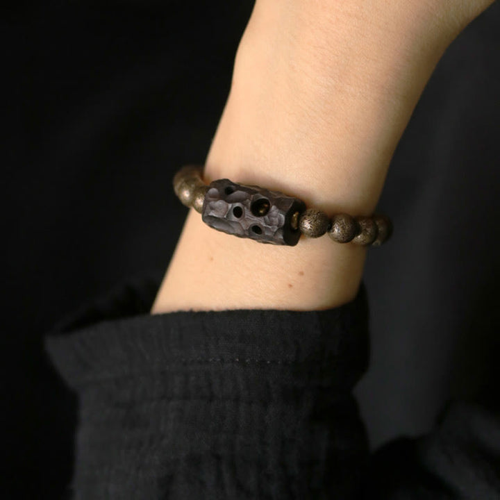 BWOOOH Tibet Ebony Wood Copper Peace Balance Beaded Bracelet