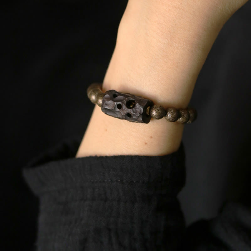 BWOOOH Tibet Ebony Wood Copper Peace Balance Beaded Bracelet