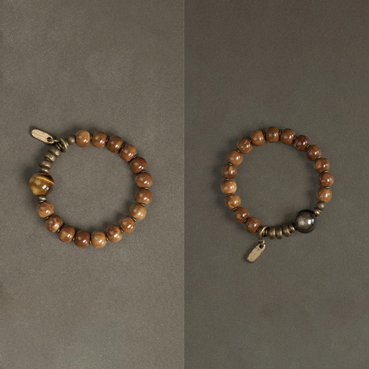 BWOOOH Kuka Seed Tiger Eye Gold Sheen Obsidian Brass Copper Wealth Luck Bracelet