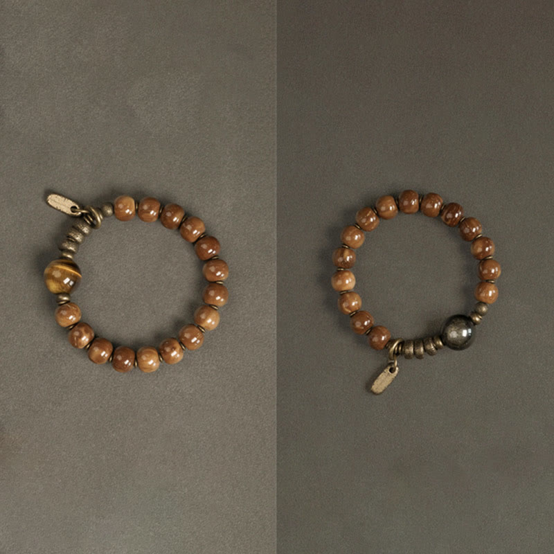 BWOOOH Kuka Seed Tiger Eye Gold Sheen Obsidian Brass Copper Wealth Luck Bracelet