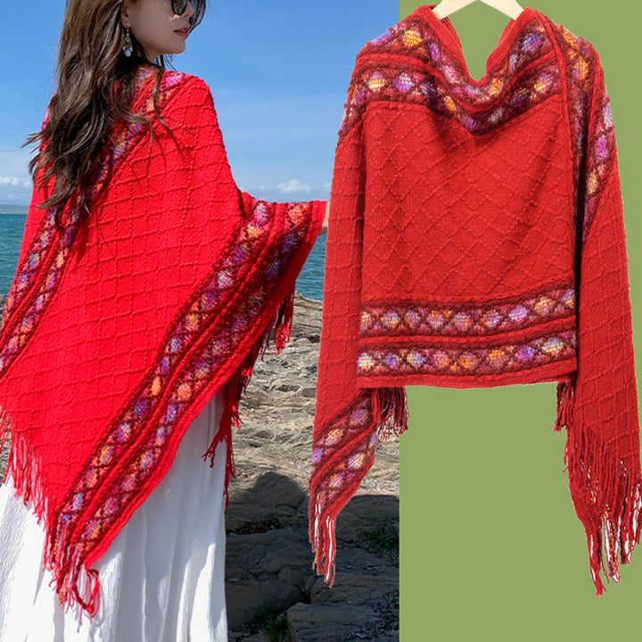 BWOOOH Tibetan Colorful Striped Rhombus Pattern Shawl Tas