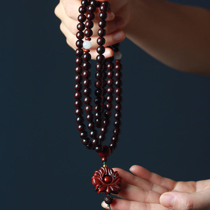 BWOOOH Tibetan Small Leaf Red Sandalwood Lotus Mala Balance Bracelet