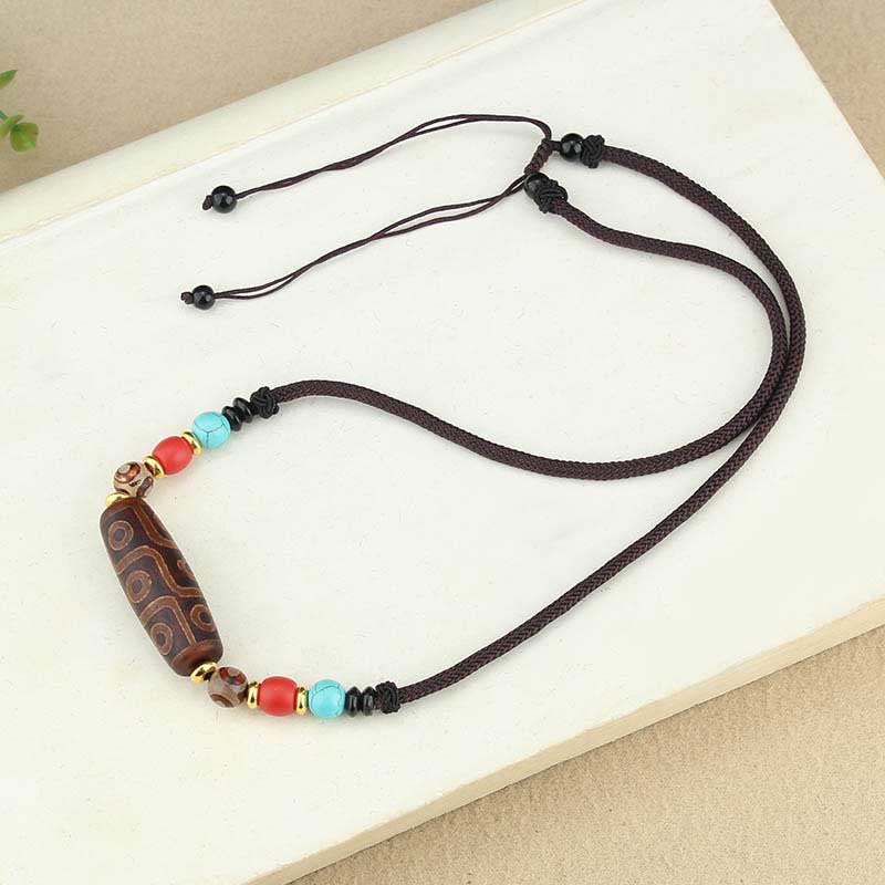 BWOOOH Tibetan Nine-Eye Dzi Bead Three-eyed Dzi Bead Protection String Necklaces Pendant