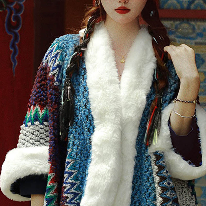 BWOOOH Tibetan Multicolored Striped Shawl Winter Cozy Tra