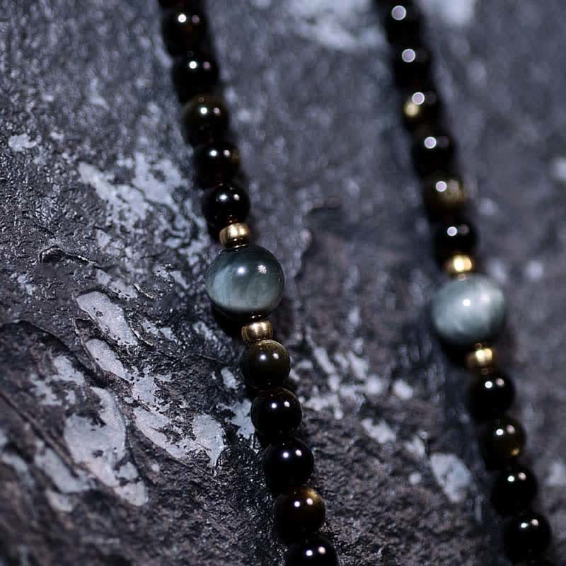 BWOOOH 108 Mala Beads Gold Sheen Obsidian Tiger Eye Eagle&