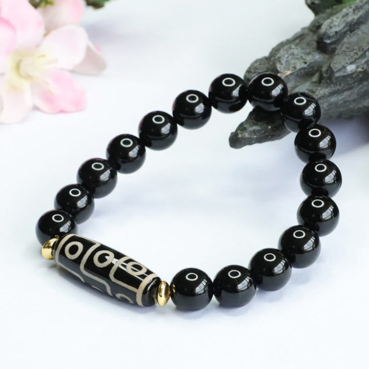 BWOOOH Tibetan Nine-Eye Dzi Bead Black Onyx Power Bracelet | natural stone spiritual bracelet for healing and mindful living