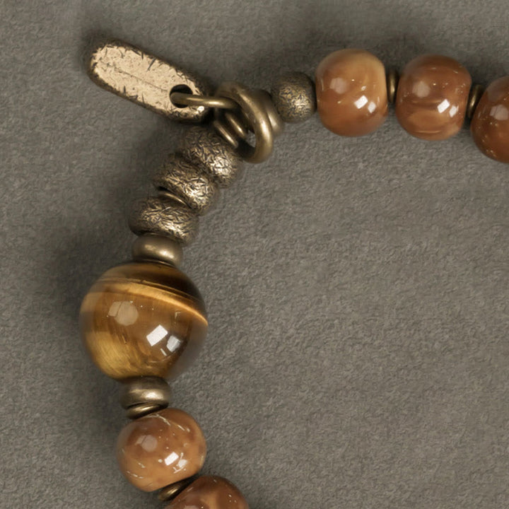 BWOOOH Kuka Seed Tiger Eye Gold Sheen Obsidian Brass Copper Wealth Luck Bracelet