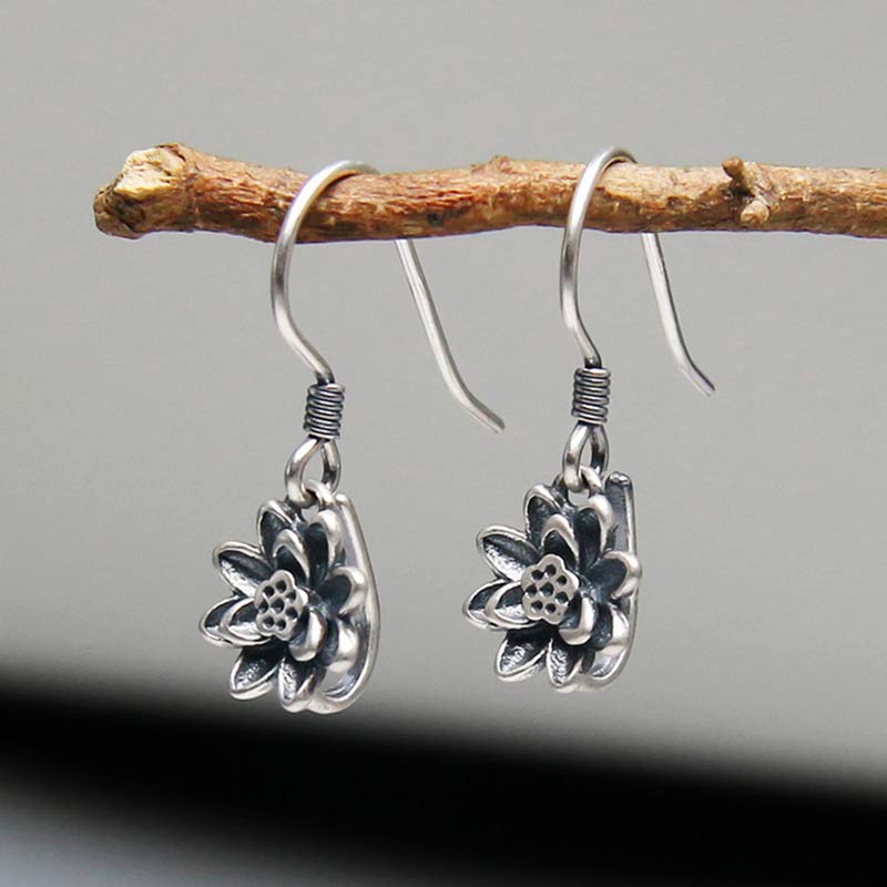 BWOOOH 925 Sterling Silver Lotus Flower Enlightenment Earrings