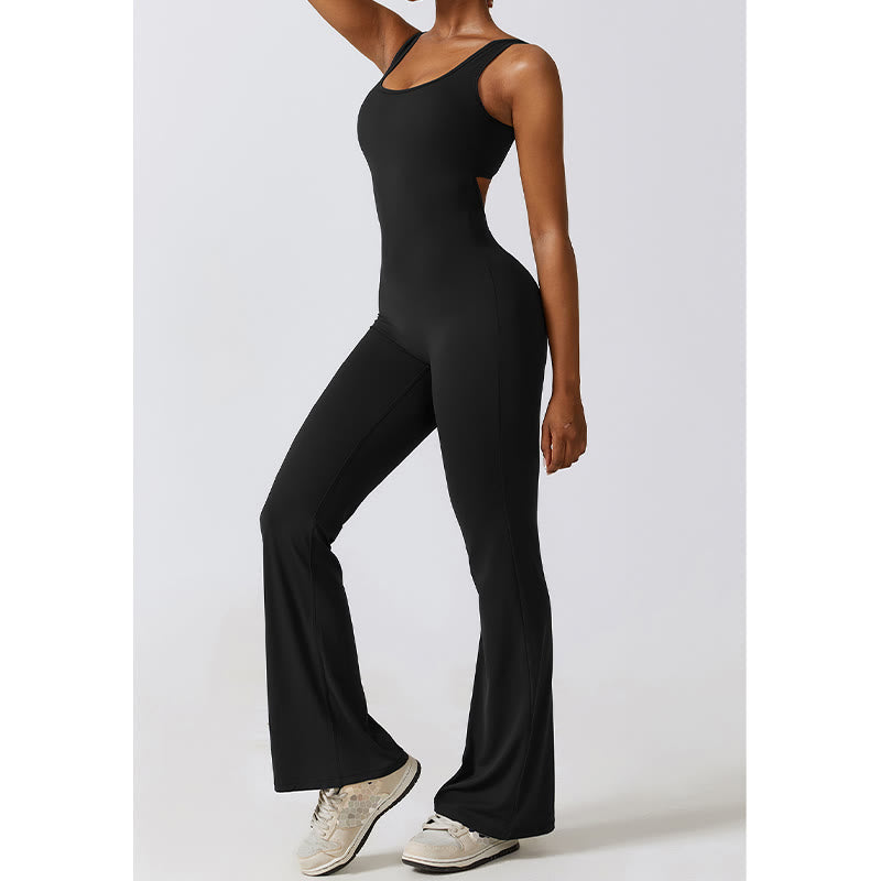 BWOOOH printed yoga pants - Women Workout Sleeveless Jumpsuit Flare 