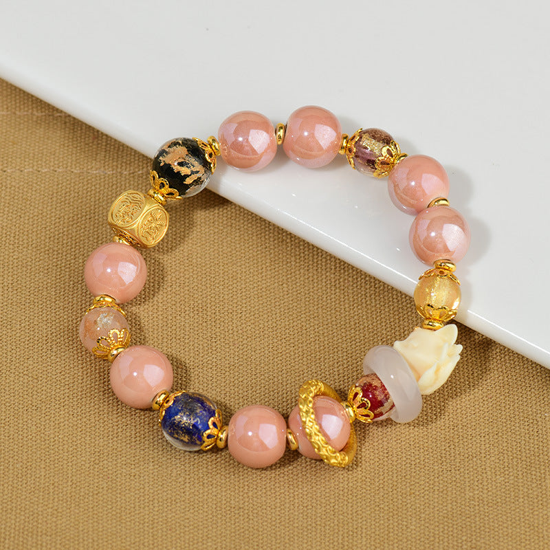 BWOOOH Tibetan Incense Ash Liuli Glass Bead Luck Protection Nine Tailed Fox Bracelet