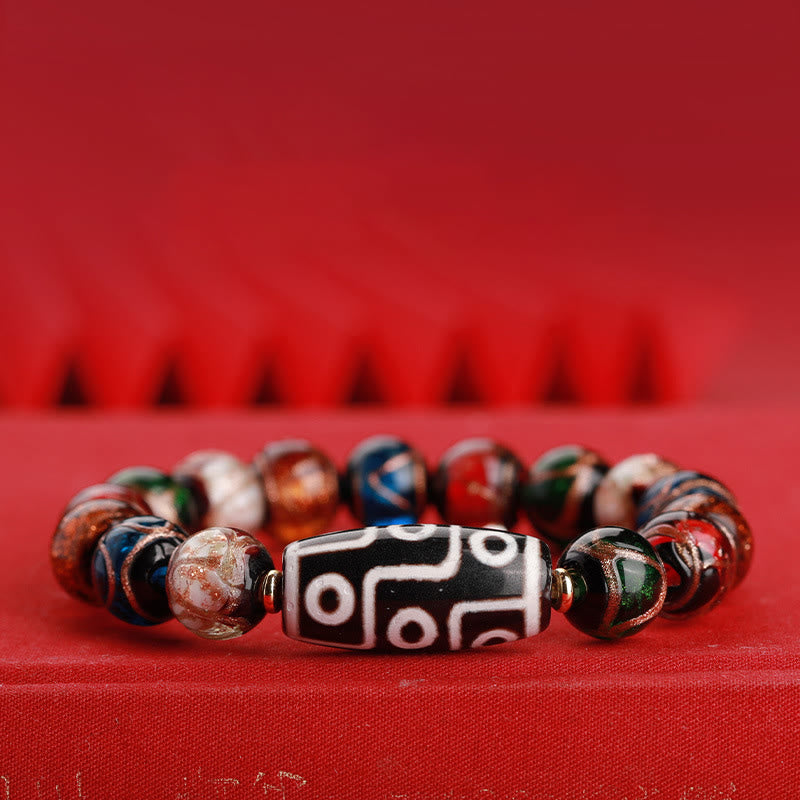BWOOOH Tibetan Nine-Eye Dzi Bead Three-eyed Dzi Bead Liuli Glass Bead Wealth Bracelet | spiritual healing bracelet