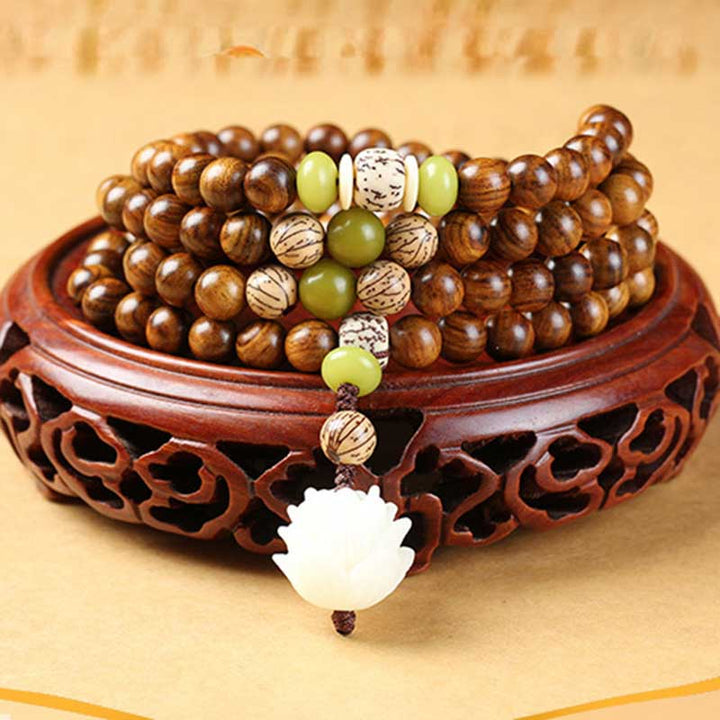 BWOOOH Tibetan Rosewood Lotus Mala Protection Calm Necklace Bracelet
