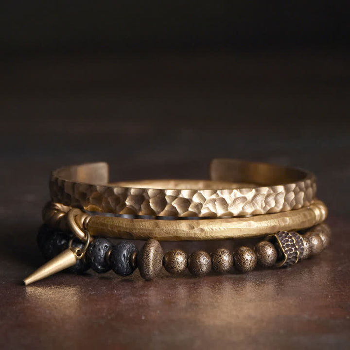 BWOOOH Lava Rock Stone Copper Balance Cuff Bracelet Bangle