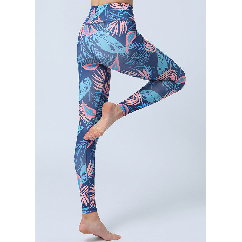 BWOOOH lotus print yoga leggings - Leaves Print Pants Sports Fitness Yoga H