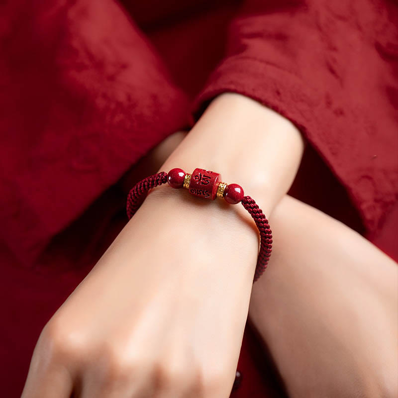 BWOOOH Tibet Cinnabar Om Mani Padme Hum Engraved Blessing Braided Bracelet