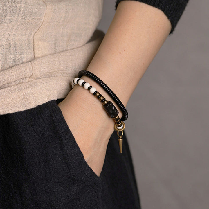 BWOOOH Bone Beads Ebony Wood Copper Strength Couple Bracelet