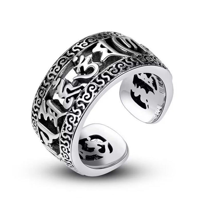 BWOOOH Vintage Tibet Om Mani Padme Hum Carved Hollow Design Purity Ring — natural stone Tibetan bracelet for spiritual hea...