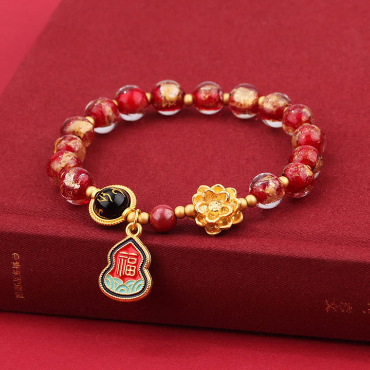 BWOOOH Tibet Om Mani Padme Hum Fu Character Gourd Charm Lotus Liuli Glass Bead Luck Bracelet