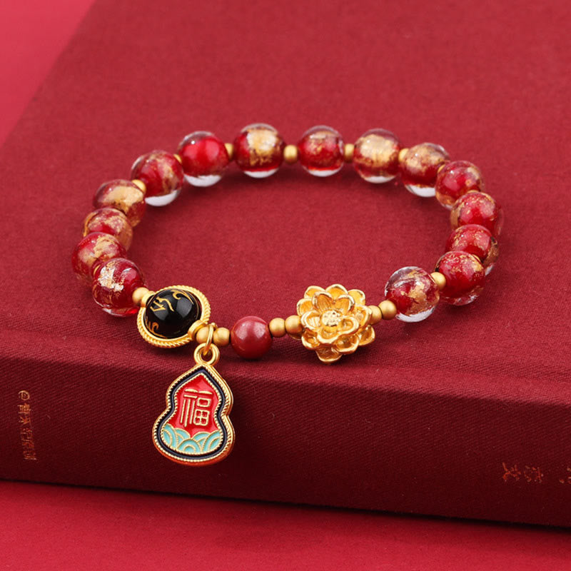 BWOOOH Tibet Om Mani Padme Hum Fu Character Gourd Charm Lotus Liuli Glass Bead Luck Bracelet