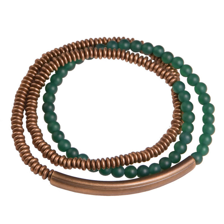 BWOOOH Tibetan Various Agate Stone Copper Protection Triple Wrap Bracelet