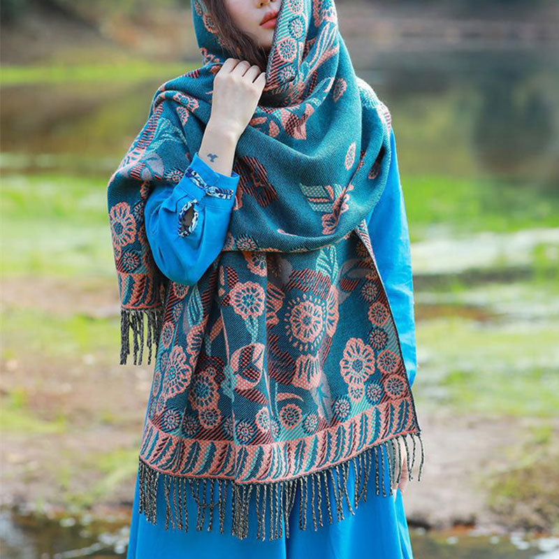 BWOOOH Tibetan Flower Floral Leaves Pattern Design Shawl 
