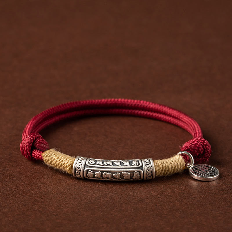 BWOOOH 999 Sterling Silver Tibet Handmade Om Mani Padme Hum Fu Character TopRank Character Luck Braided Bracelet – Silver and Gold Tibetan bracelet for healing and spiritual wellness