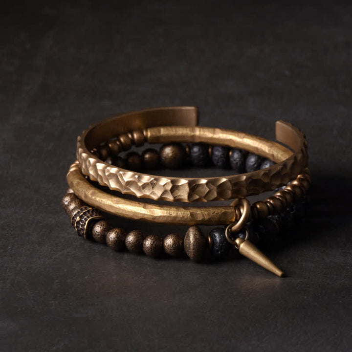 BWOOOH Lava Rock Stone Copper Balance Cuff Bracelet Bangle