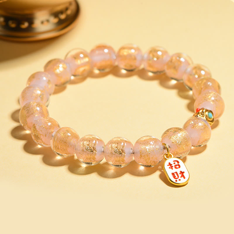 BWOOOH Tibetan Incense Ash Liuli Glass Bead Lucky Fortune Fu Character Charm Bracelet