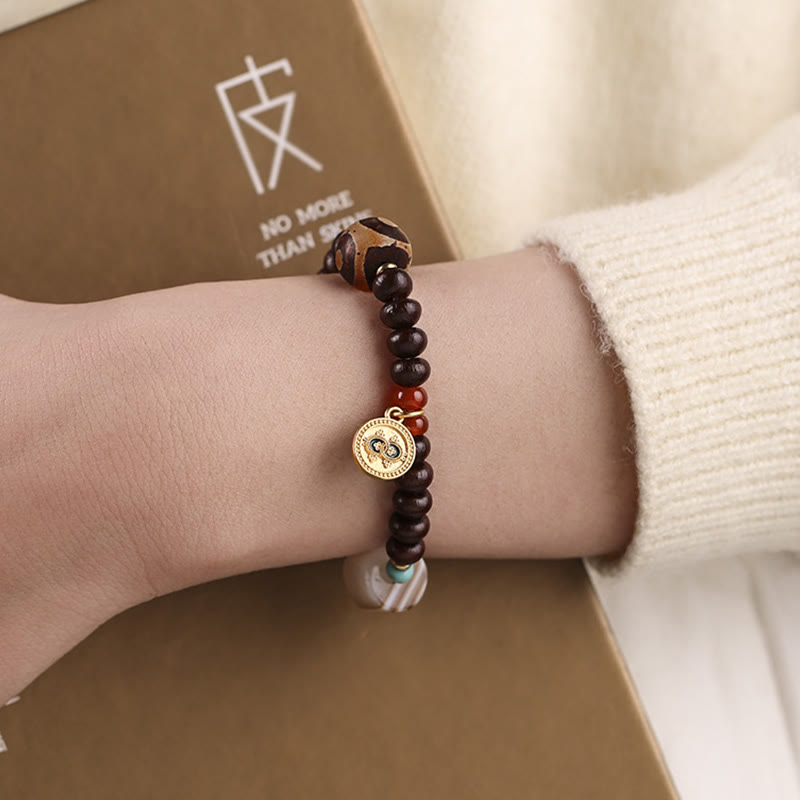 BWOOOH Natural Tibet Purple Bodhi Seed Dzi Bead God of Wealth Wisdom Bracelet